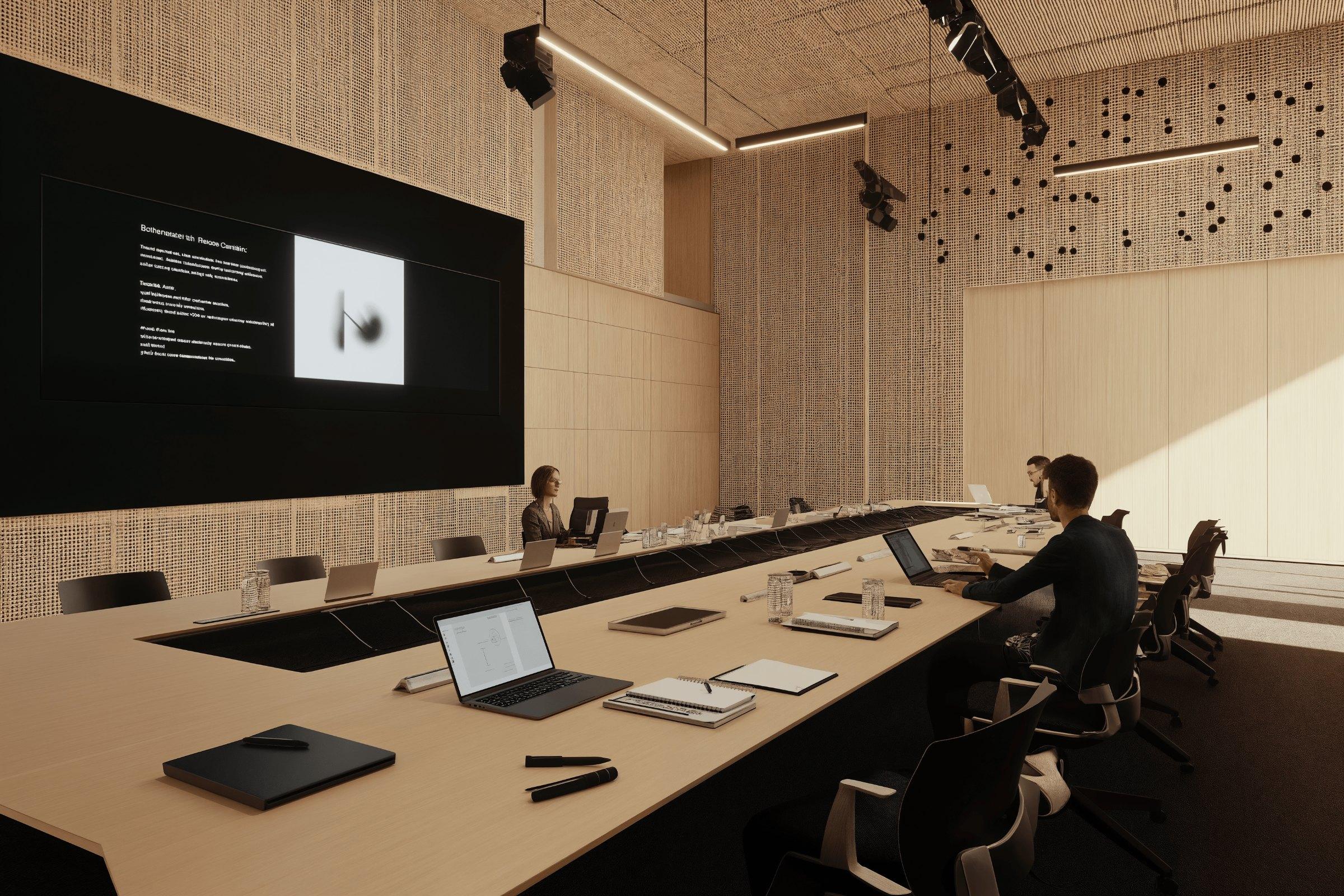 Warm, sunlit conference room — a team at work in a Dallas office